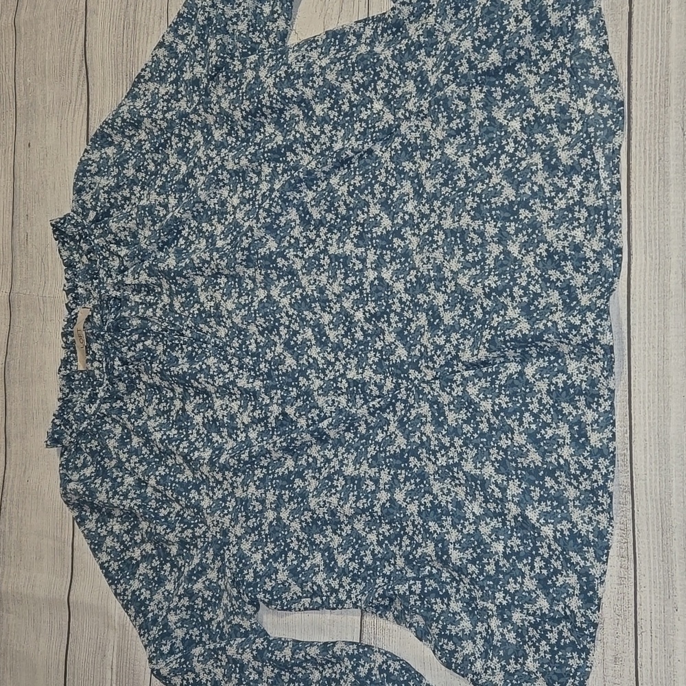 LOFT Women's Floral Print Back Peplum Boho Blouse Blue and White Size L
